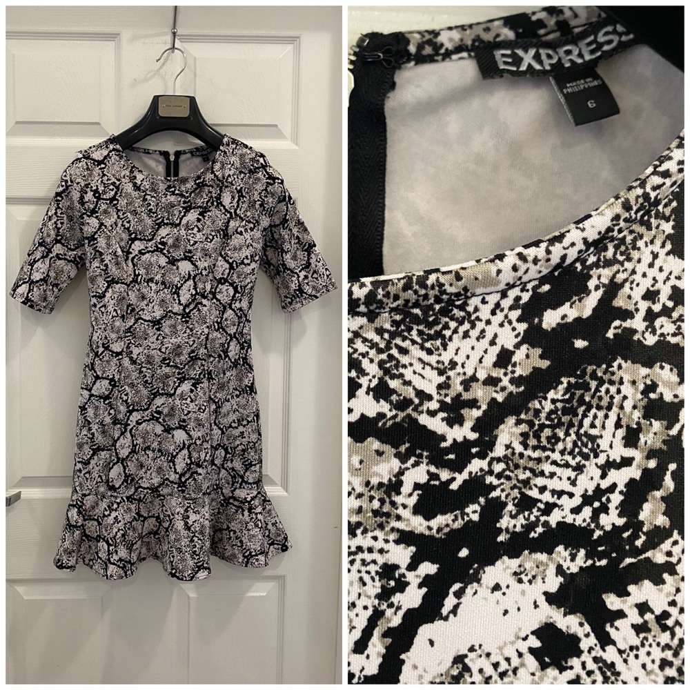 Stretch Snake Print Flounce Dress